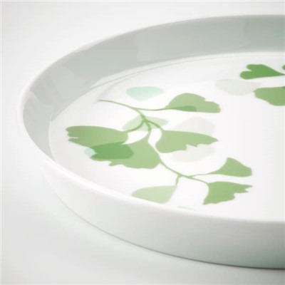 STILENLIG СТИЛЕНЛИГ, Тарелка десертная, орнамент «листья» белый/зеленый, 17 см
