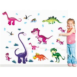 Наклейка на стену Цветные динозаврики