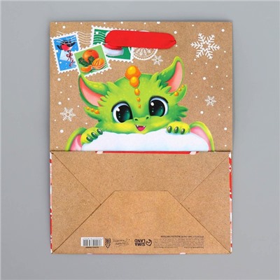 Пакет крафтовый вертикальный «Новогодняя почта», MS 18 × 23 × 10 см