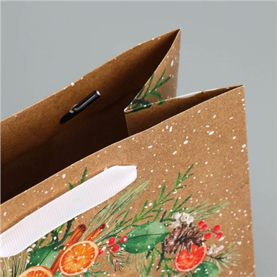 Пакет крафтовый вертикальный «Новогодний венок», MS 18 × 23 × 10 см