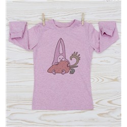 LO31R-M0010 Футболка для девочки с дл. рук. розовый меланж с принтом Счастливый кролик