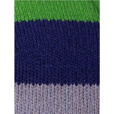 Шапка вязаная в полоску с отворотом, синий и зеленый