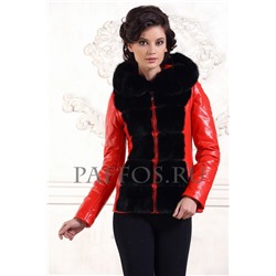 Красная куртка-жилетка с мехом норки