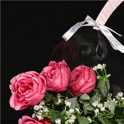 Переноска для цветов с лентой, 30х25х12 см, розовая