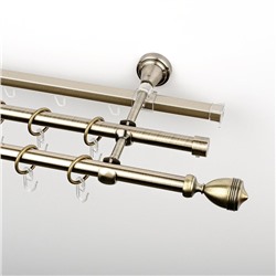 Карниз металлический стыкованный c наконечниками "Ремус", 3-рядный, золото антик, гладкая труба, ø 16 мм  (kn-630)