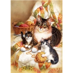 Алмазная мозаика картина стразами Кошка с котятами, 30х40 см