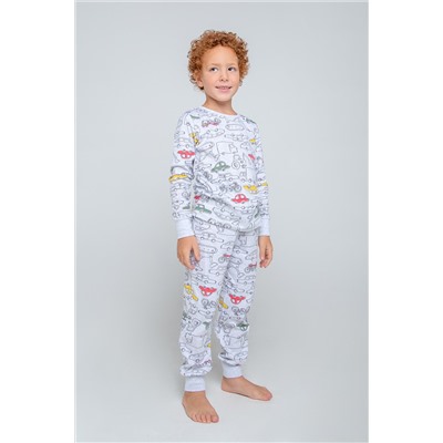 Пижама для мальчика Crockid К 1512 машинки на светло-сером меланже