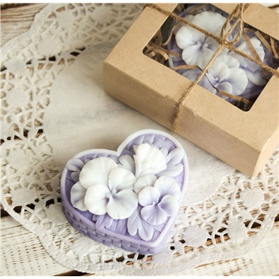 Домашнее оливковое подарочное мыло Корзиночка цветов сиреневая Milotto арт.003843
