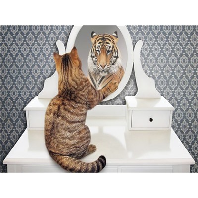 Алмазная мозаика картина стразами Тигр в отражении кота, 30х40 см