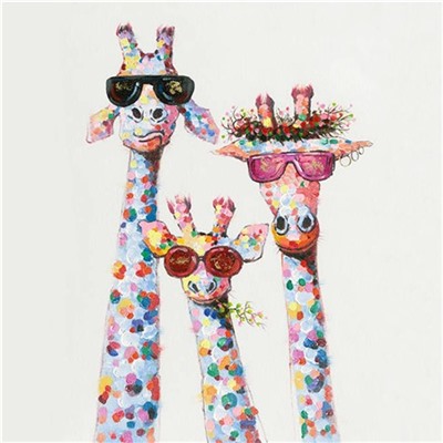 Алмазная мозаика картина стразами Три жирафа в очках, 30х30 см
