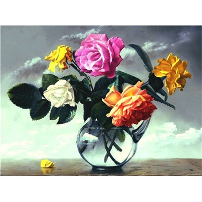 Алмазная мозаика картина стразами Цветные розы в прозрачной вазе, 40х50 см