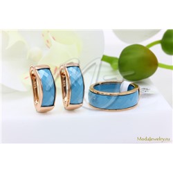 Серьги и кольцо керамика голубая с гранями CNS23477