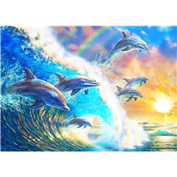 Алмазная мозаика картина стразами Выпрыгивающие из воды дельфины, 30х40 см
