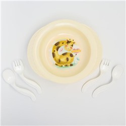 Тарелка детская с набором вилок и ложек Giraffix, цвет МИКС