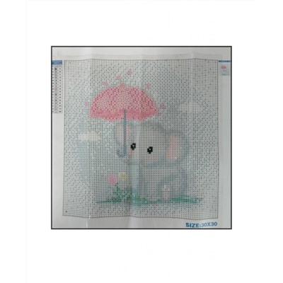 Алмазная мозаика картина стразами Слонёнок с зонтиком, 30х30 см