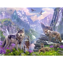 Алмазная мозаика картина стразами Стая волков в горах, 50х65 см