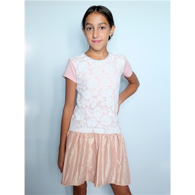 Розовое платье с юбкой из тафты для девочки 81017-ДН21
