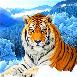 Алмазная мозаика картина стразами Тигр на фоне зимнего леса, 30х30 см