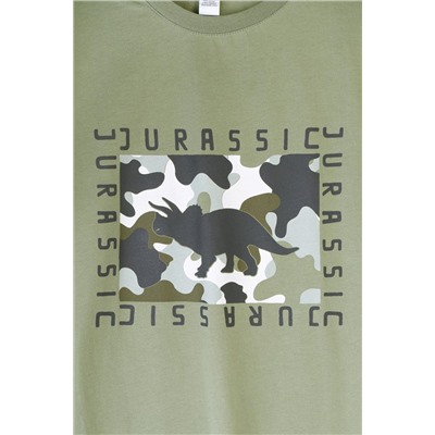 Пижама для мальчика КБ 2797 темно-оливковый, камуфляж с динозаврами