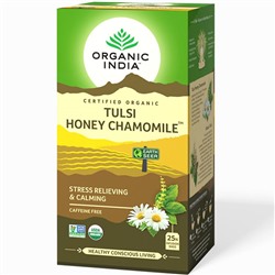 TULSI HONEY CHAMOMILE, Organic India (ТУЛСИ РОМАШКА И МЁД, чай, антистресс и спокойствие, Органик Индия), 25 пакетиков.