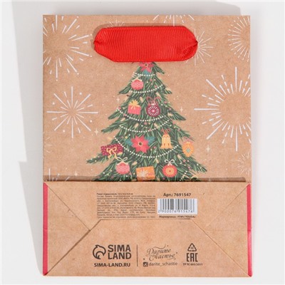 Пакет крафтовый вертикальный «Новогодняя ель», S 12 × 15 × 5.5 см