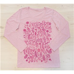 LO33R-M0057 Женский лонгслив розовый меланж с принтом Розовые цветы