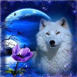 Алмазная мозаика картина стразами Волк на фоне луны, 30х30 см
