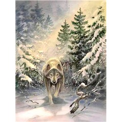 Алмазная мозаика картина стразами Волк в зимнем лесу, 30х40 см