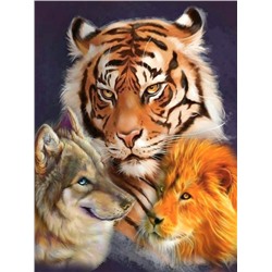 Алмазная мозаика картина стразами Волк, тигр и лев, 50х65 см