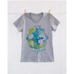 FU30S-M0023 Женская футболка серая с принтом Голубая планета