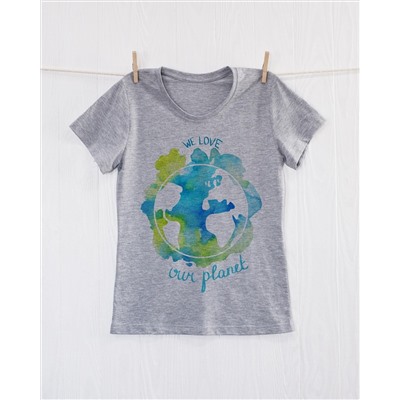 FU30S-M0023 Женская футболка серая с принтом Голубая планета