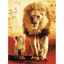 Алмазная мозаика картина стразами Лев и львёнок, 30х40 см