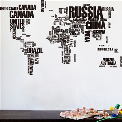 Наклейка многоразовая интерьерная "Стильная карта мира"  (2500)