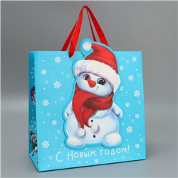 Пакет подарочный «Снеговик», 30 × 30 × 15 см