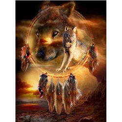 Алмазная мозаика картина стразами Ловец снов с волками, 30х40 см