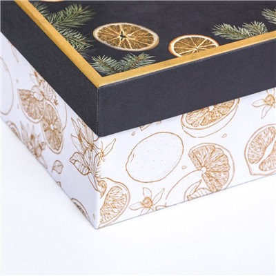 Коробка квадратная "Апельсины зимние" , 19 × 19 × 10 см