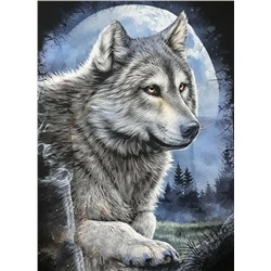 Алмазная мозаика картина стразами Волк на фоне луны, 30х40 см