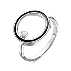 Серебряное кольцо с черной эмалью - 1259