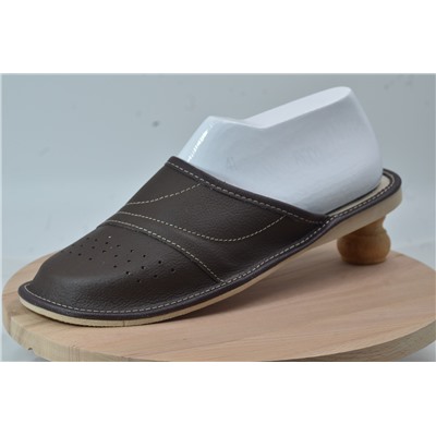 080-46  Обувь домашняя (Тапочки кожаные) цвет темно-коричневый размер 46