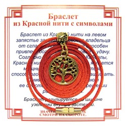 Браслет из красной нити на Развитие (Дерево Жизни),цвет золот, металл, текстиль