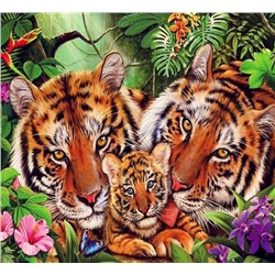 Алмазная мозаика картина стразами Семья тигров, 30х40 см