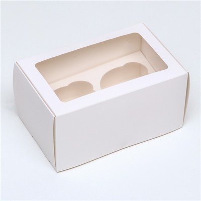 Коробка под 2 капкейка, белая, с окном 16 х 10 х 8 см