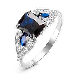 Серебряное кольцо с фианитами синего цвета - 433