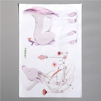 Наклейка пластик интерьерная "Оленёнок и птичка" 40х60 см