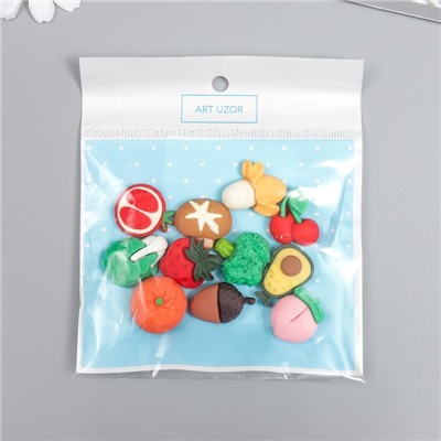 Декор для творчества пластик "Полезные овощи и фрукты" набор 11 шт 1,8х1,5 см