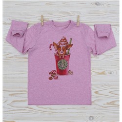 LO32R-M0078 Футболка для мальчика с дл.рук. розовый меланж с принтом Акварельные собачки. Кофе