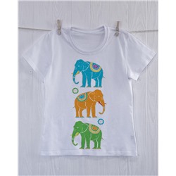 FU30B-M0017 Женская футболка белая с принтом Три слона