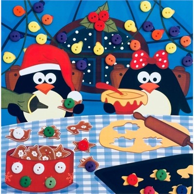 015-8268  Пуговичная аппликация "Пингвины и печенье"