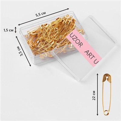 Булавки английские, №00, 2,2 × 3 мм, 80 шт, цвет золотой