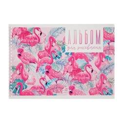 Альбом для рисования A4, 24 листа на гребне "Фламинго", обложка мелованный картон, блок 100 г/м2